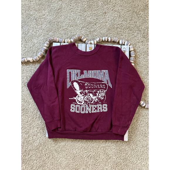 Vintage Oklahoma University UO Sooners Wagon Maroon Red Sweatshirt - Picture 1 of 7